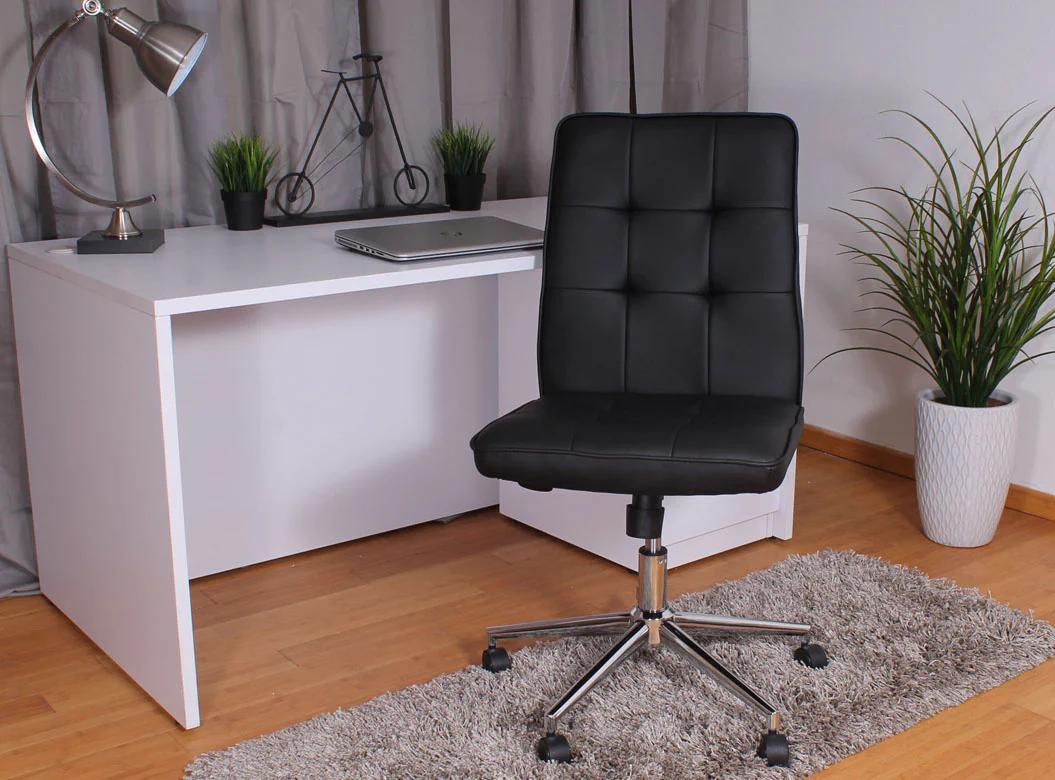 Black Faux Leather Armless Chair on Casters from Boss - Image 3