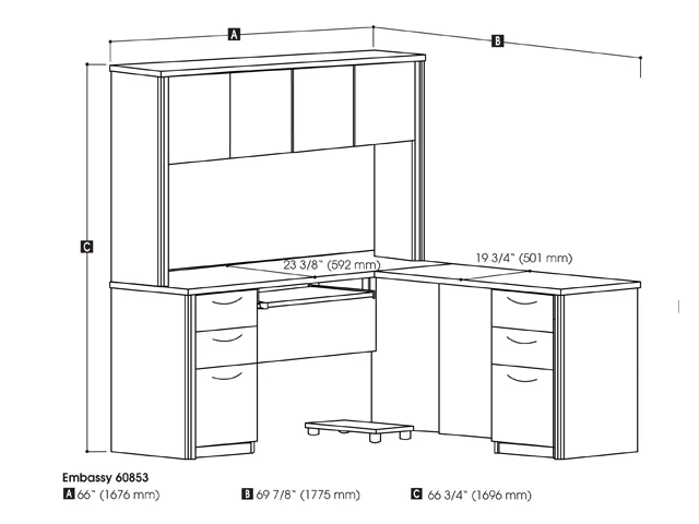 66" Premium L-shaped Desk with Hutch in Dark Chocolate - Image 5